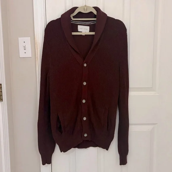 Sun + Stone Men’s Ribbed Button Down Cardigan with Shawl Collar in Plum - Picture 4 of 8